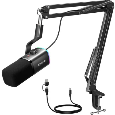 MAONO Microphone gaming XLR USB  PD100XS Noir avec bras