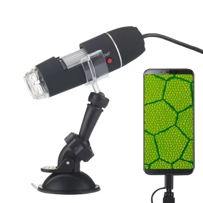 YONIS Microscope Num&eacute;rique HD Loupe USB 0.3 Mp Capteur Image 8 LED Ventouse Noir