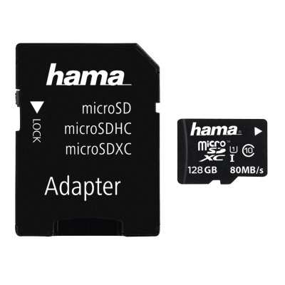 HAMA MicroSDXC 128 Go classe 10 UHS-I 80 Mo/s + adaptateur/mobile - Neuf