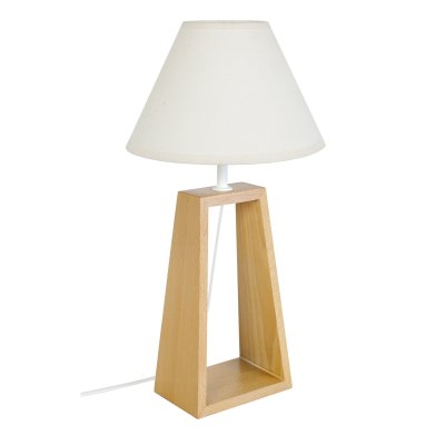 TOSEL MIKELLI - Lampe de chevet colonne bois naturel et &eacute;cru