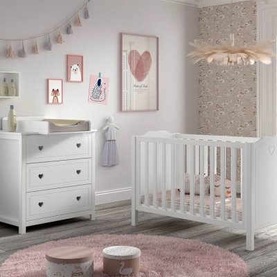 ALTOBUY MILADY - Ensemble Lit b&eacute;b&eacute; 60x120cm avec Commode et Plan &agrave; langer laqu&eacute; Blanc -
