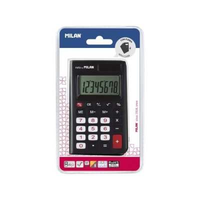 GENERIQUE Milan Blister Pack Black 8 Digit Calculator With Cover Argent&eacute;