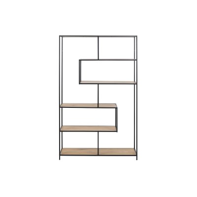Miliboo Biblioth&egrave;que industrielle m&eacute;tal noir et bois L114 cm TRESCA 