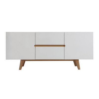Miliboo - Buffet scandinave blanc brillant et fr&ecirc;ne 160cm MELKA