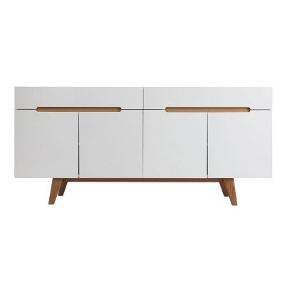 Miliboo - Buffet scandinave blanc brillant et fr&ecirc;ne 180cm MELKA