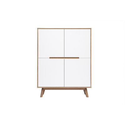 Miliboo - Buffet scandinave haut 4 portes bois et blanc HELIA