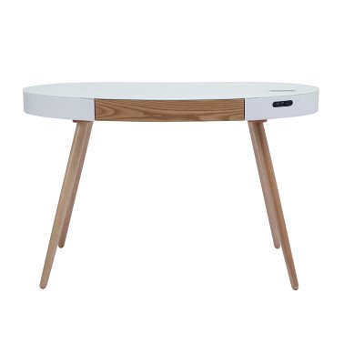 MILIBOO  Bureau connect&eacute; multim&eacute;dia - verre blanc et bois clair HANDY