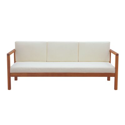 MILIBOO  - Canap&eacute; de jardin 3 places bois massif et coussins beiges L190 cm AKIS