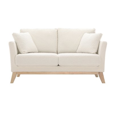 MILIBOO  - Canap&eacute; scandinave 2 places d&eacute;houssable blanc effet laine boucl&eacute;e et pieds bois OSLO
