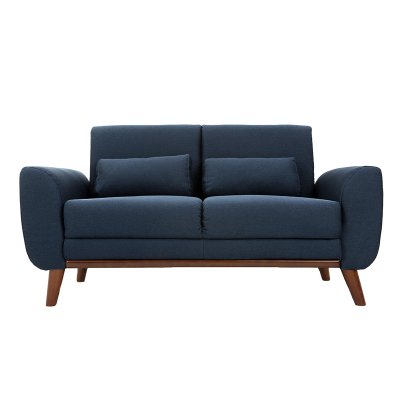 MILIBOO  Canap&eacute; scandinave 2 places tissu bleu et bois fonc&eacute; EKTOR