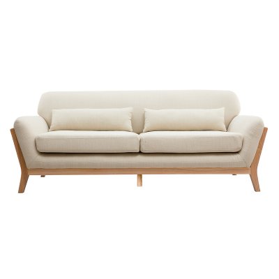 MILIBOO  Canap&eacute; scandinave 3 places en tissu beige et bois clair YOKO