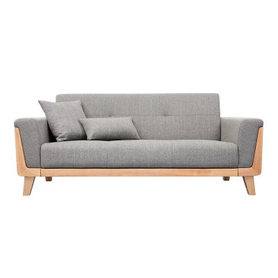 MILIBOO  Canap&eacute; scandinave 3 places en tissu gris et bois clair FJORD