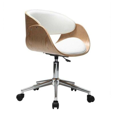 Miliboo Chaise de Bureau &agrave; roulettes Blanc et Bois Clair Bent