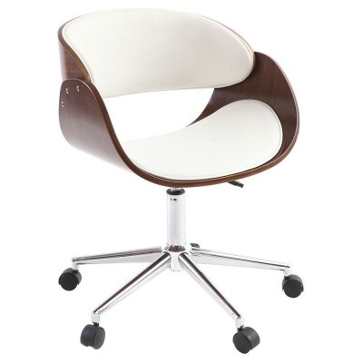Miliboo Chaise de Bureau &agrave; roulettes Blanc et Noyer Bent