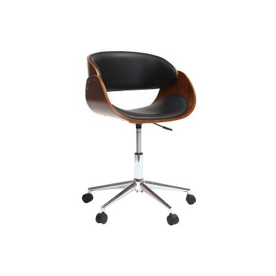 Miliboo Chaise de Bureau &agrave; roulettes Noir et Noyer Bent