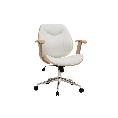 Miliboo - Chaise de bureau design blanc et bois clair YORKE