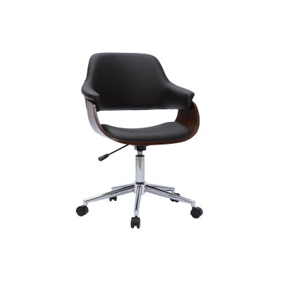 Miliboo - Chaise de bureau design noir et bois fonc&eacute; HANSEN