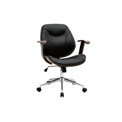 Miliboo - Chaise de bureau design noir et bois fonc&eacute; YORKE