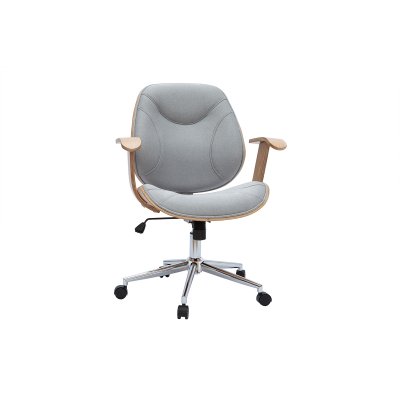 Miliboo Chaise de Bureau Tissu Gris Clair et Bois Clair Yorke