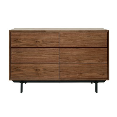 Miliboo - Commode vintage 6 tiroirs noyer et m&eacute;tal L120 MANNY