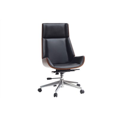 Miliboo - Fauteuil de bureau design bois fonc&eacute; et noir CURVED