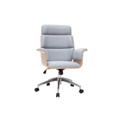 Miliboo - Fauteuil de bureau design en tissu gris et bois clair ELON