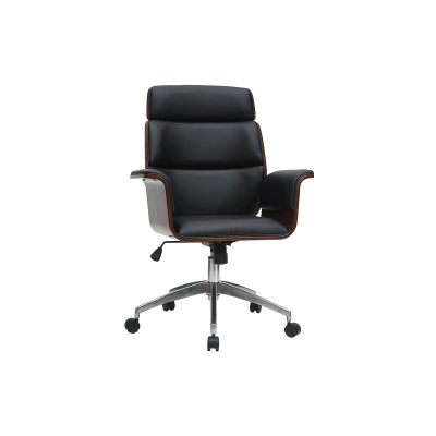 Miliboo - Fauteuil de bureau design noir et bois fonc&eacute; ELON