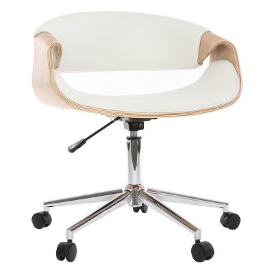 Miliboo - Fauteuil de bureau design PU Blanc / Bois clair ARAMIS