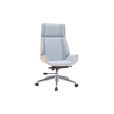 Miliboo Fauteuil de bureau design tissu gris et bois clair CURVED