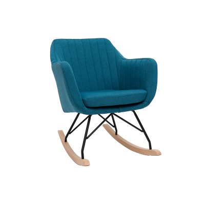 MILIBOO  - Fauteuil rocking chair scandinave tissu bleu canard ALEYNA