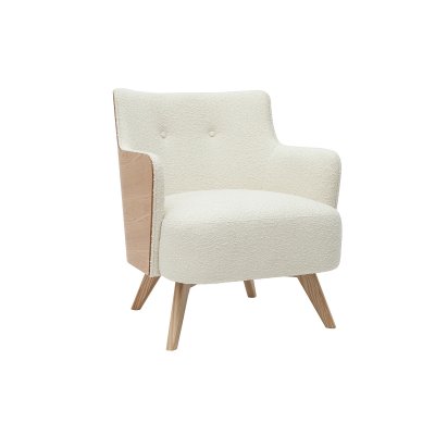 MILIBOO  - Fauteuil scandinave en tissu effet laine boucl&eacute;e et bois VALMY