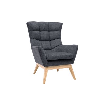 MILIBOO  - Fauteuil scandinave tissu effet velours textur&eacute; gris fonc&eacute; et bois BRODY