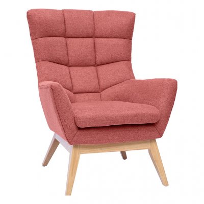 MILIBOO  - Fauteuil scandinave tissu effet velours textur&eacute; terracotta et bois BRODY