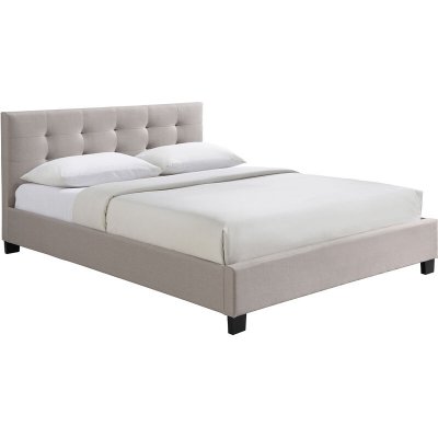 Miliboo Lit 2 Places 160x200 cm en Tissu Lin Beige capitonn&eacute; Marquise