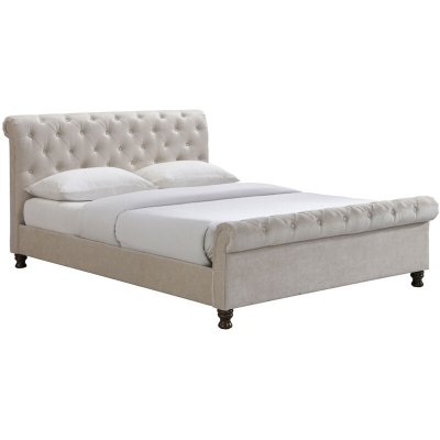 Miliboo Lit 2 Places 160x200 cm en Tissu Velours Beige capitonn&eacute; Riley