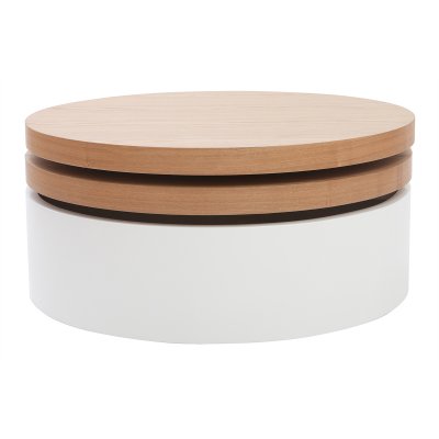 Miliboo - Table basse ronde avec plateaux pivotants et rangement blanc et bois ICON