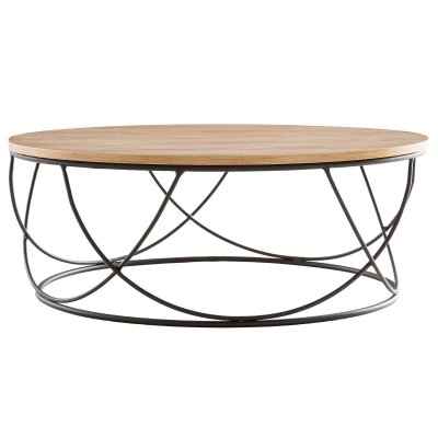 Miliboo Table basse ronde bois clair ch&ecirc;ne et m&eacute;tal noir D80 cm LACE