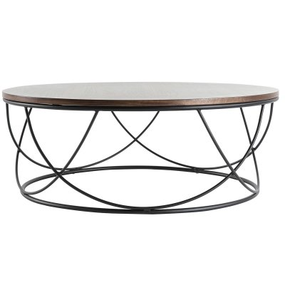 Miliboo Table basse ronde bois fonc&eacute; et m&eacute;tal noir D80 x H30 cm LACE 