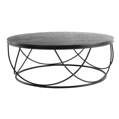 Miliboo Table basse ronde bois noir et m&eacute;tal noir D80 x H30 cm LACE 