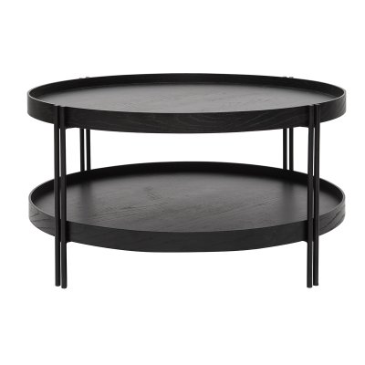 Miliboo - Table basse ronde finition ch&ecirc;ne noir et m&eacute;tal D80 cm TWICE