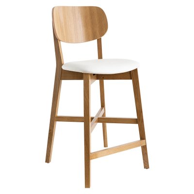 Miliboo - Tabouret de bar ch&ecirc;ne et assise blanche H65 cm LUCIA