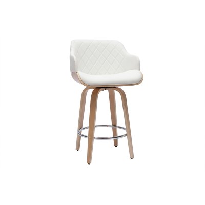 Miliboo - Tabouret de bar design blanc et bois clair H65 cm LUCIEN