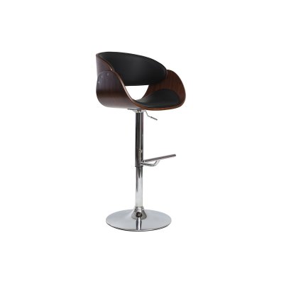 Miliboo Tabouret de bar design r&eacute;glable noir et bois fonc&eacute; BENT