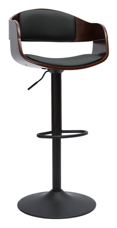 Miliboo - Tabouret de bar design r&eacute;glable noir et bois fonc&eacute; EUSTACHE