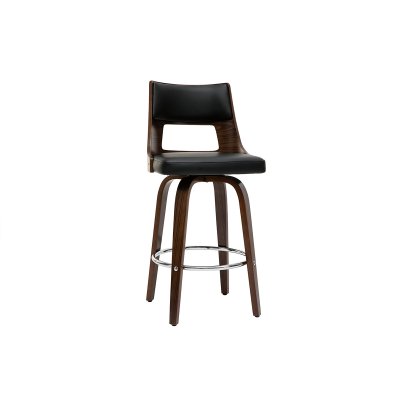 Miliboo Tabouret de bar vintage pivotant noir et bois fonc&eacute; GARBO