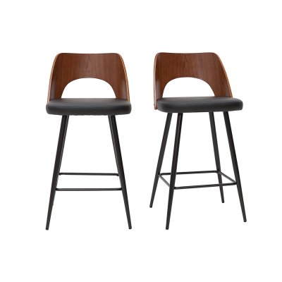 Miliboo Tabourets de bar design noir et noyer H66.5 (lot de 2) FALCOM