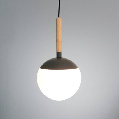 FARO BARCELONA MINE - Suspension d&eacute;port&eacute;e M&eacute;tal/Bois/Verre Anthracite &Oslash;18,5cm 