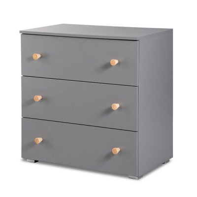 MINEA - Commode AUGUSTE L. 80 cm Grise - 3 tiroirs