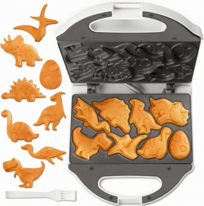 VENDOS85 Mini Gaufrier Dino 8 Motifs &middot; Rev&ecirc;tement Antiadh&eacute;sif - Neuf