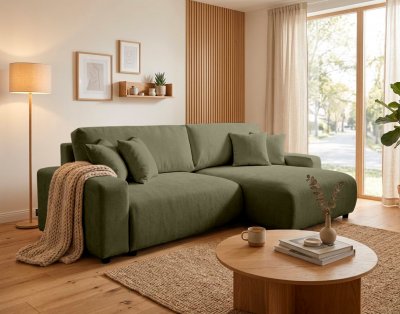 BEST MOBILIER Mini Pivoine - Canap&eacute; d'angle r&eacute;versible 4 places convertible avec coffre en velours